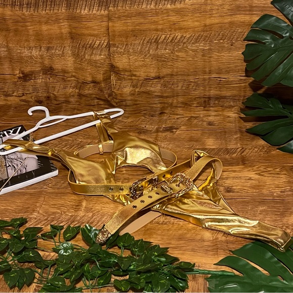 4.Double belted metallic gold one piece bikini size L - Picture 4 of 10